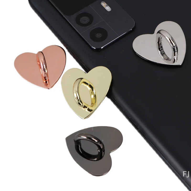 [YU]5Pcs Metal Heart Shaped Phone Charm Holder Love Heart Phone Finger Ring / Self Adhesive Mobile Phone Back Stand Hooks