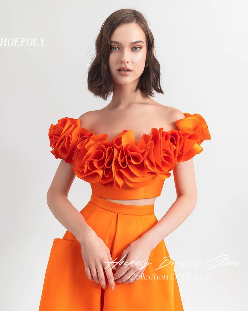 Hoepoly Simple A-Line Evening Dresses Off The Shoulder USA Euro Orange Formal Occasion Party Gown Floor-Length For Sexy Women