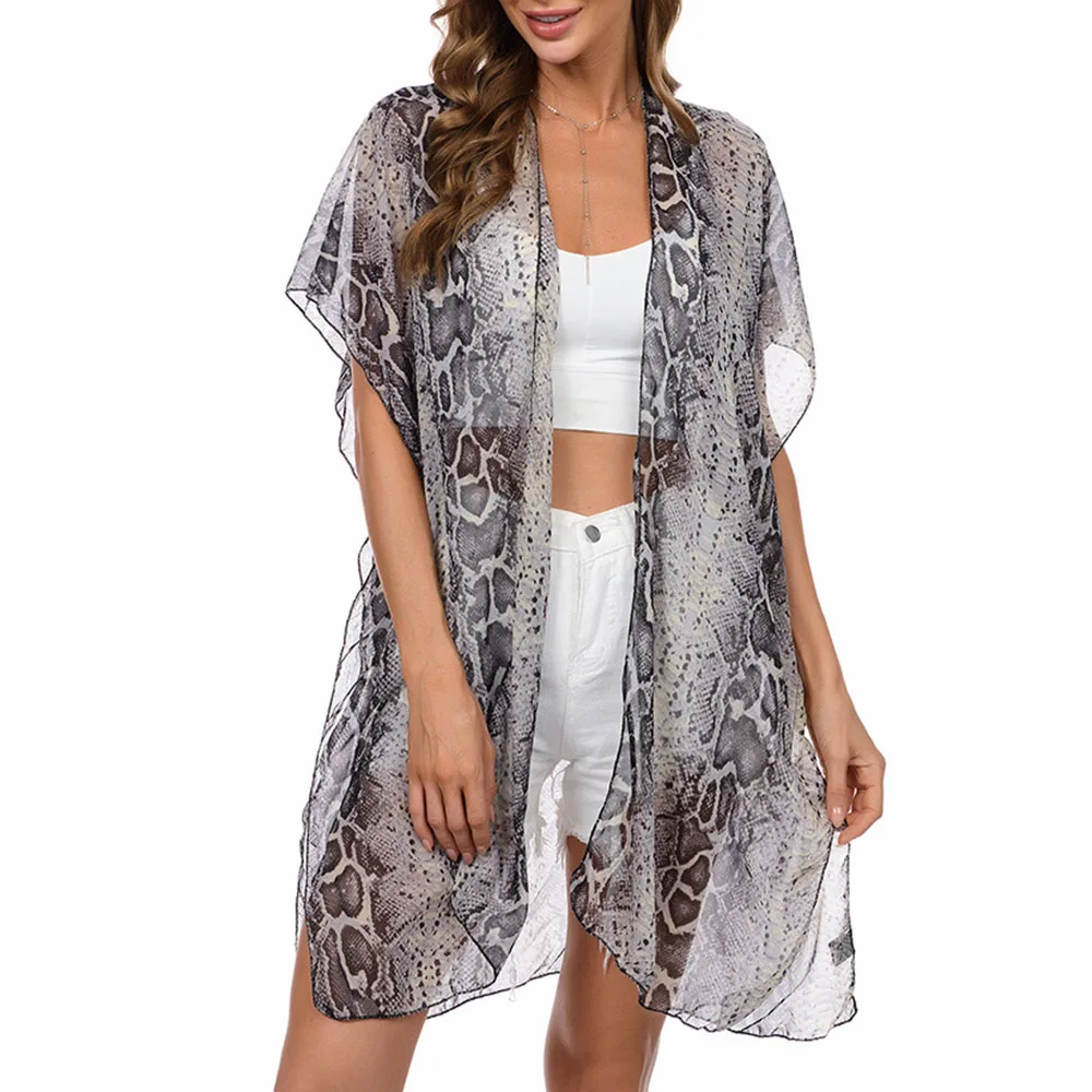 Women\'s Tops Boho Loose Floral Coverups Beach Swim Bikini Kimono Cardigan Bathing Suit Cover Ups Blouse Swimwear Resort Wear