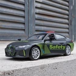 1:32 BMW I4 M50 Alloy New Energy Car Model Diecast Metal Police Vehicles Car Model Simulation Sound and Light Childrens Toy Gift