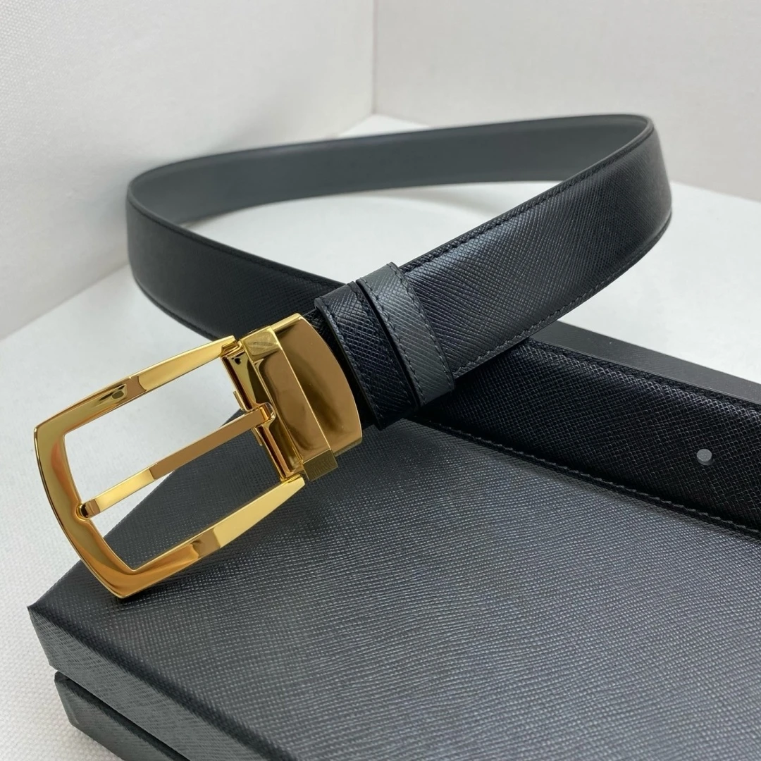 Holiday Gift Luxury Men's Reversible Cross‑Grain Leather Belt Rotatable Pin Buckle Dual‑Sided Business Casual Dress Waist Strap