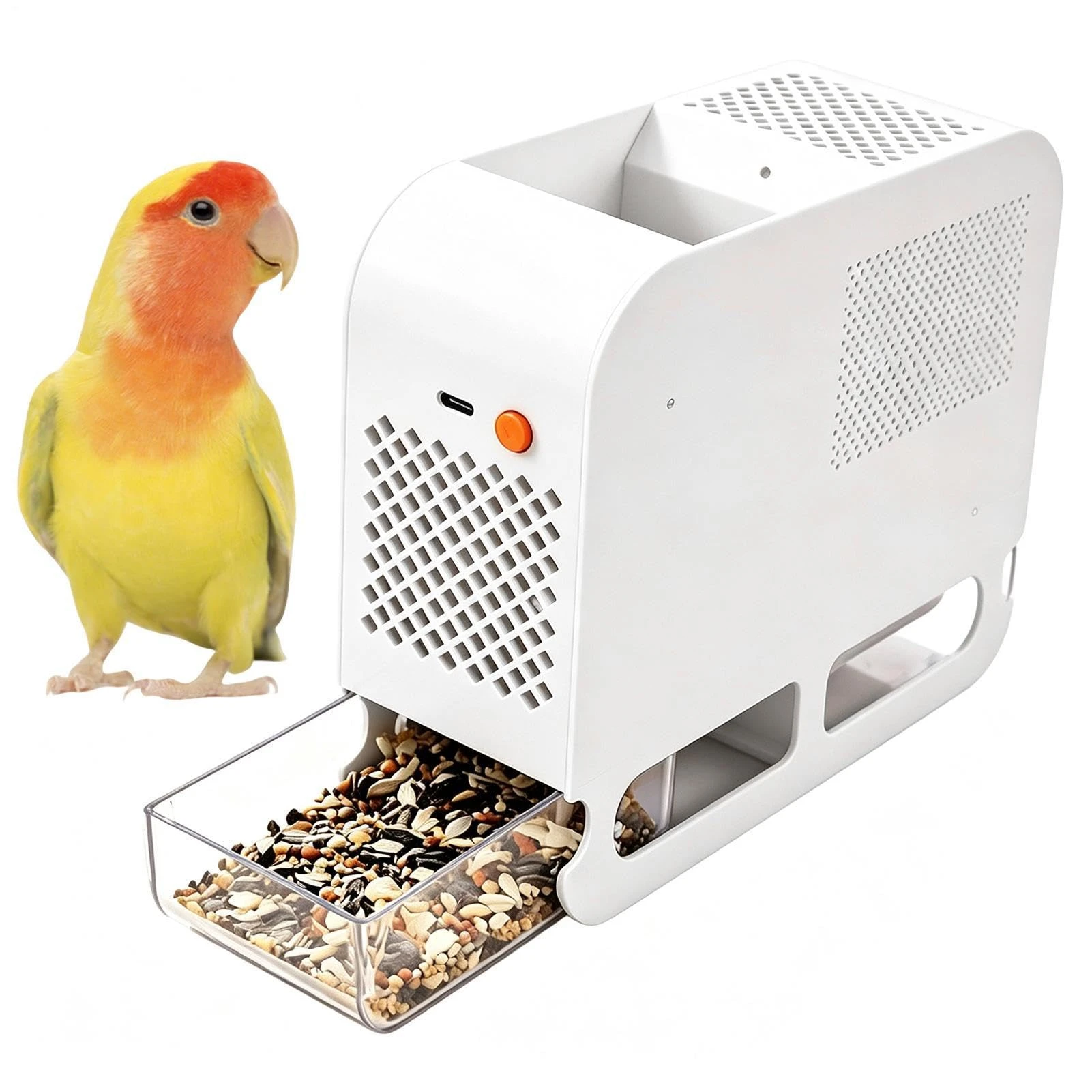 Parrot Bird Food Shelling Machine｜Silent Electric Bird Food Shell Separator｜Dual-Chamber Automatic Separation of Grains and Empty Shells｜Transparent Pet Visible Storage Box｜Efficient and Uniform Airflow｜Suitable for Pe