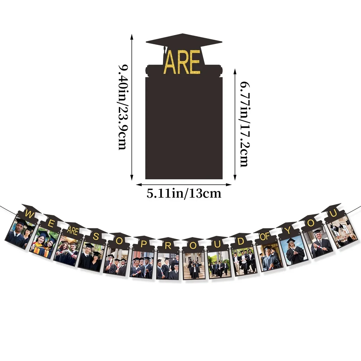 Black Graduation Season Party Photo Frame Banner Kindergarten 12th Grade High School University Graduation Flag Pulling