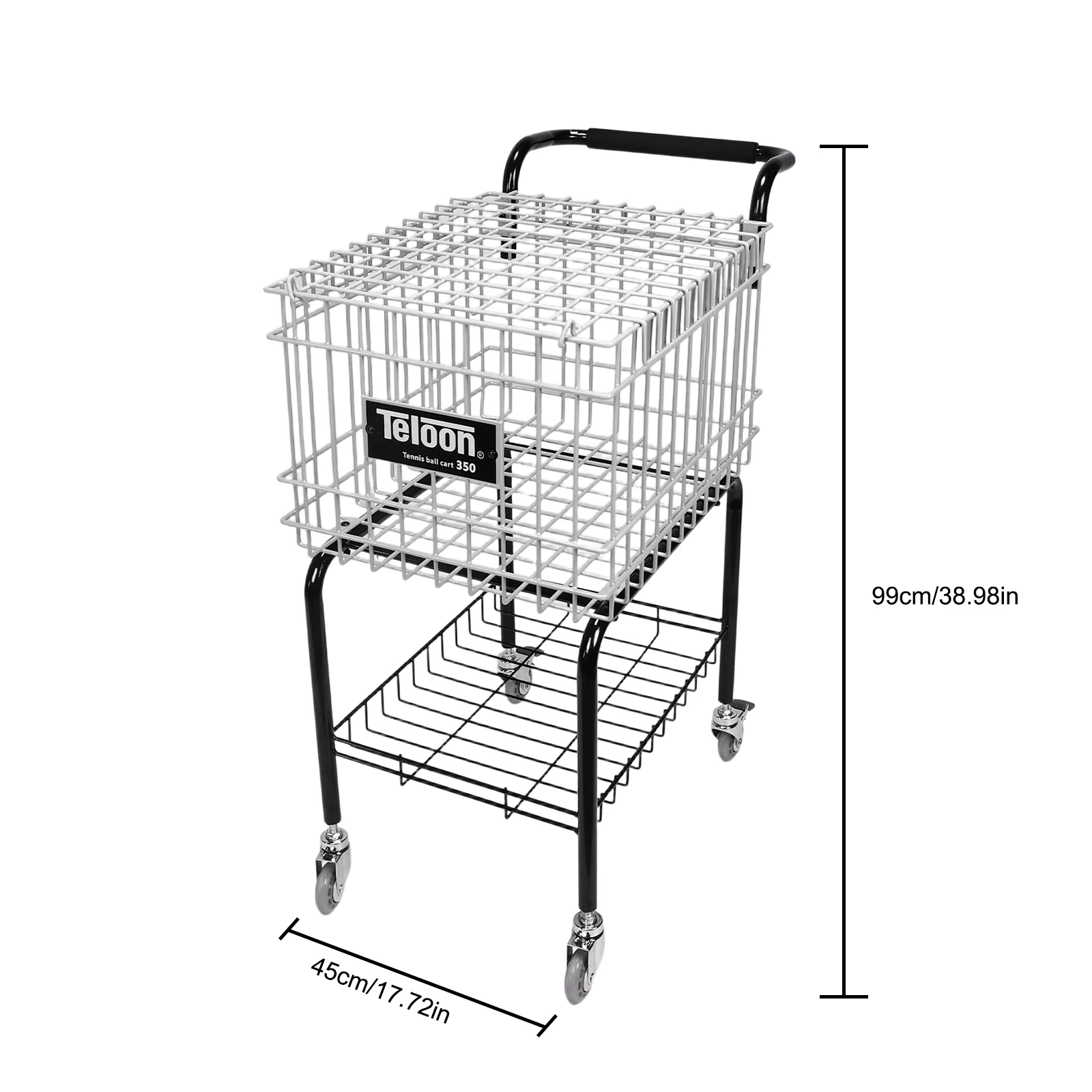 

Portable Steel Ball Trolley Holds 350 Balls Large Capacity Tennis Frame Ball Basket for Tennis/Pickleball/Baseball/Softball