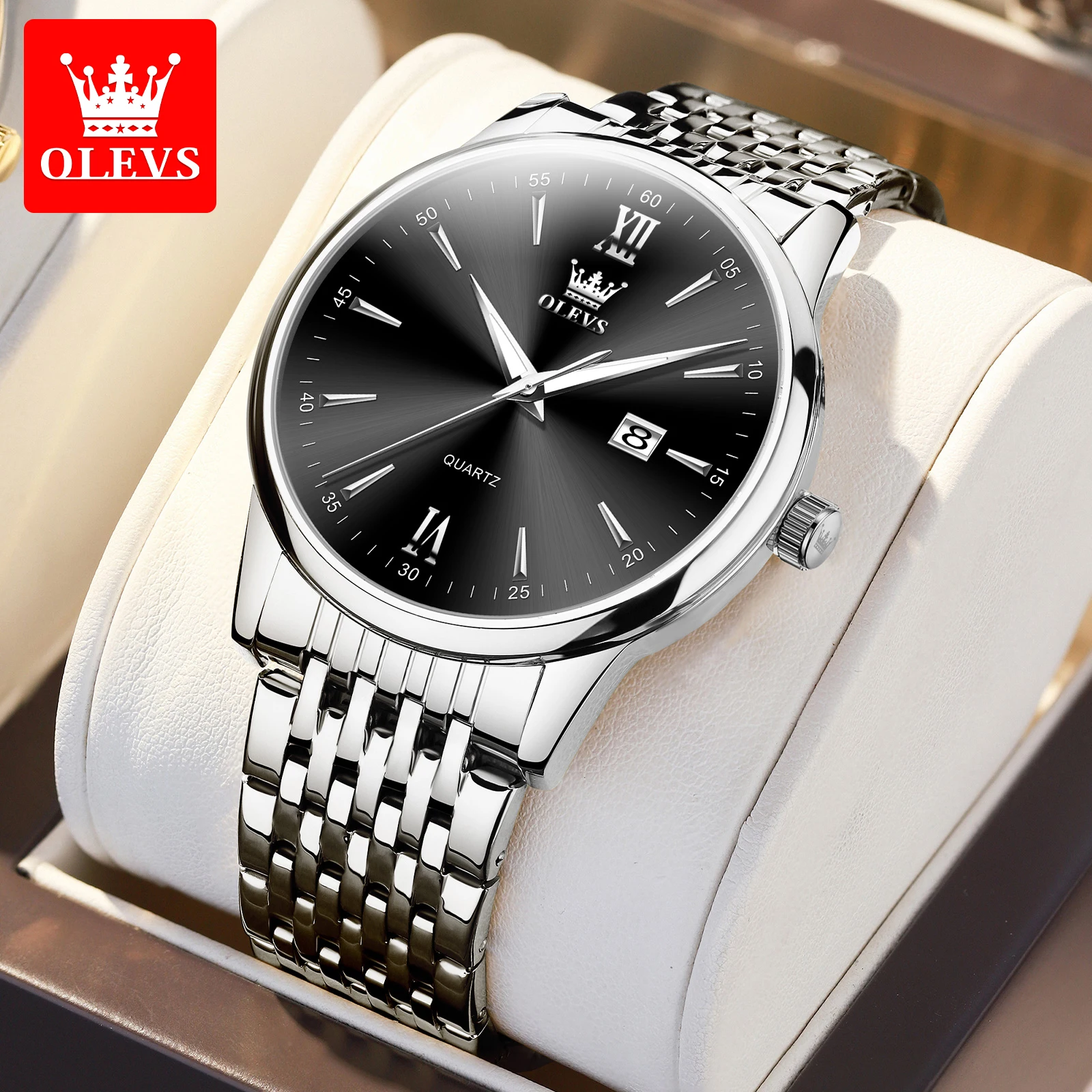 OLEVS Original Casual Quartz Watch for Men Stainless Steel Waterproof Men\'s Wrist Watches Calendar Luminous Fashion Male Watch