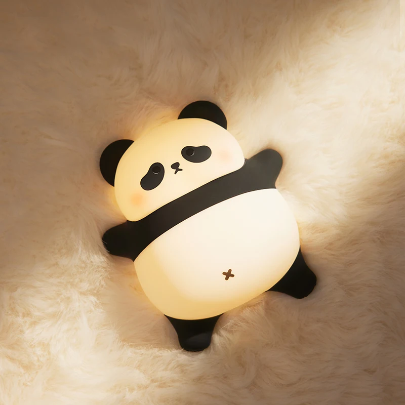 Lindo Panda luz de noche LED de silicona, lámpara de noche con temporizador táctil, carga USB, decoración de dormitorio, regalo de cumpleaños para