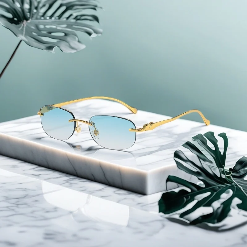 Neue Sonnenbrille mit ovalem Schliff, für Herren und Damen, 2025, rahmenlose Metall-Leopardenmuster, Stirnband, Retro, Uv400, Straßensonnenbrille