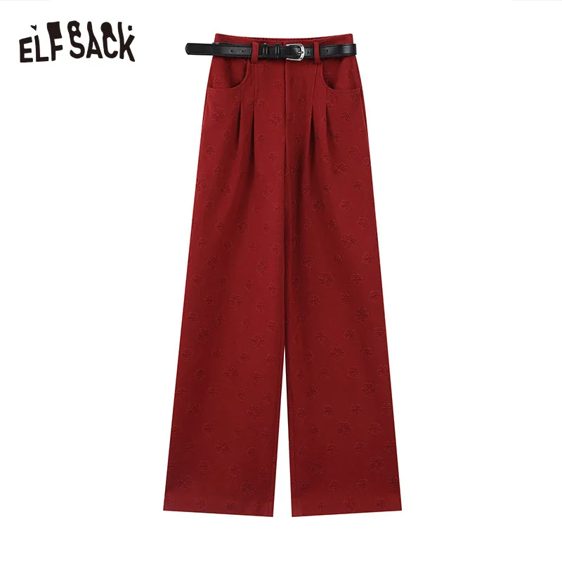 Imagem -05 - Elfsack-calça Reta Feminina de Natal Calça Retrô Coreana Estilista Cinto Livre Inverno Novo 2023