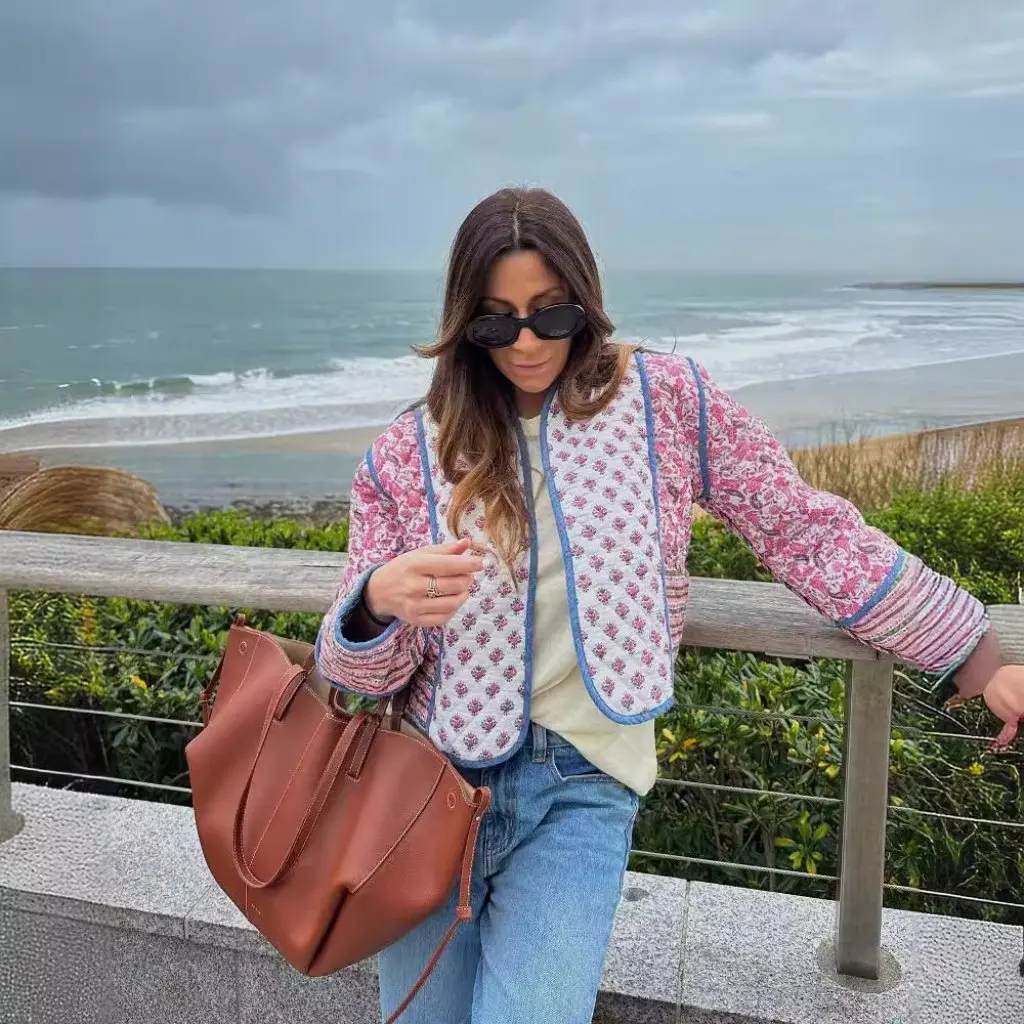 

Women's Cotton-Padded Jacket Coat European American Style Loose Short Printed Two-Sided Fashion Autumn Winter New Clothing