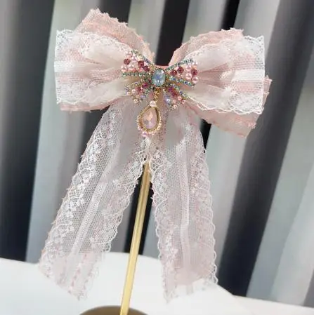 

Elegant Lace Bow Brooch Large Sweet Charming Collar Pin Attachable Bowknot For Women Navy Blue Versatile Brooches Pins Formal