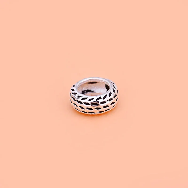 5PCS S925 sterling silver vintage tire gasket Circle bead Handmade creative DIY beaded material bracelet accessory