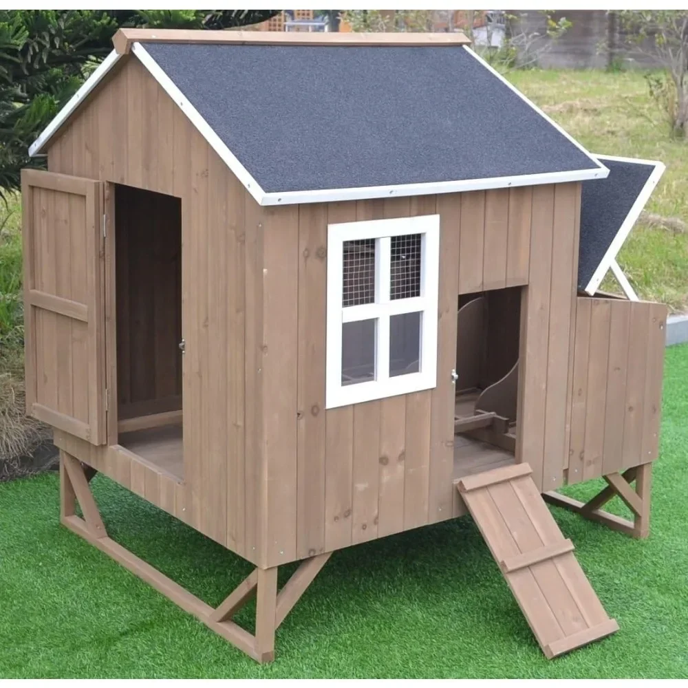 Deluxe Large Wood Chicken Coop Backyard Hen House 4-8 Chickens with 3 Nesting Box