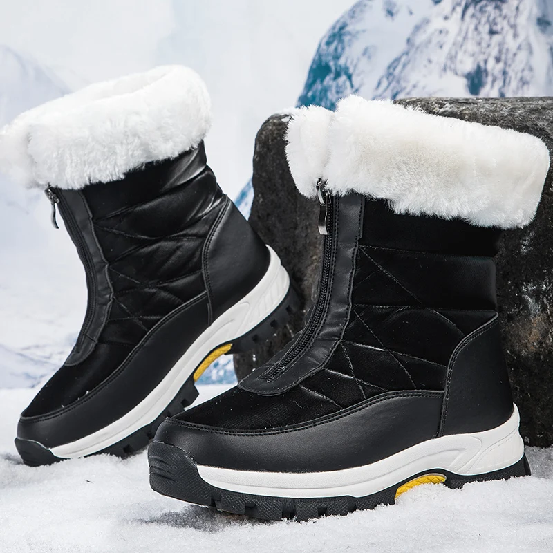 Botas de nieve para mujer, nuevos zapatos altos de algodón cálidos para exteriores con terciopelo grueso y botas de algodón de gran tamaño para otoño e invierno