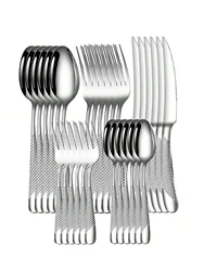 6/24/30pcs Silver stainless steel tableware Star Diamond series tableware Household high-end tableware knife, fork and spoon