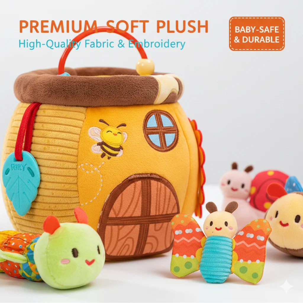 Plush Toy Honey Pot House For Kids Parent Child Interaction Role-Playing Toy With Snail Ladybug Butterfly Soft Toy For Toddlers