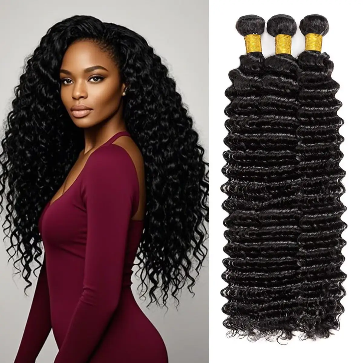 

Deep Wave Bundles 100% Human Hair 28 30 32 34 Inch Curly Hair Extensions For Women Brazilian Remy Weaving Human Hair 3/4 Bundles
