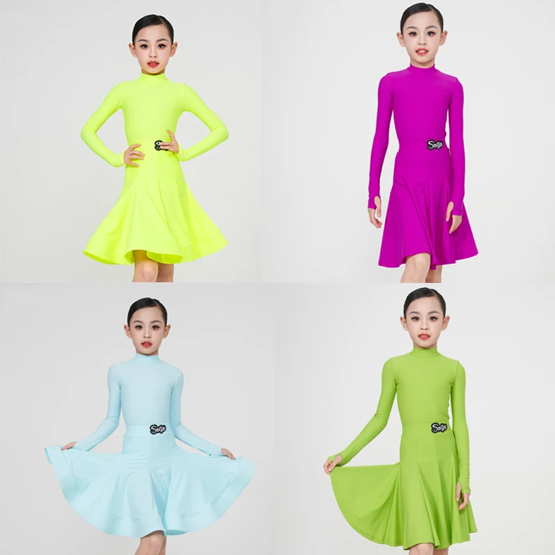 

2024 New Long Sleeves National Standard Ballroom Dance Dresses Girls Latin Dance Competition Costume Kids Dancing Wear DW10232