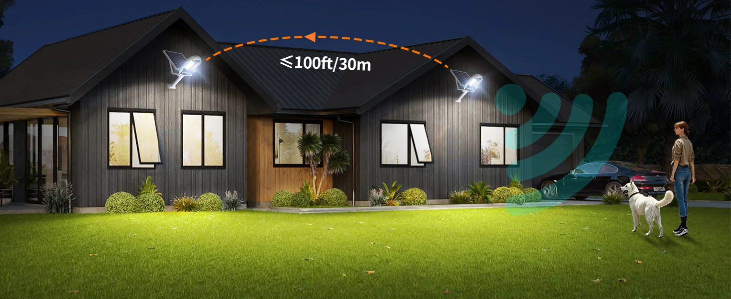 Intelamp – besonders helle Solar-Straßenleuchten für den Außenbereich mit langer Akkulaufzeit (12500 mAh) und einem besonders großen Solarpanel, ausgestattet mit zwei Bewegungssensoren, als Sicherheits-Flutlicht und Straßenlaterne für Einfahrten, Parkplätze, Wege und Gehwege. – Detail 5