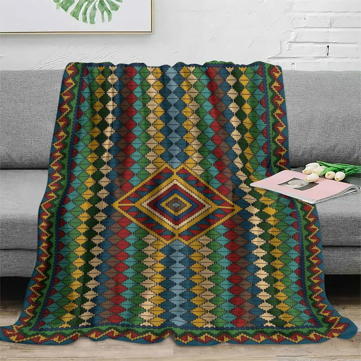 Extra Large Southwestern Aztec Geometric Throw Blanket for Sofa Bed Boho Tribal Decor 150x200cm