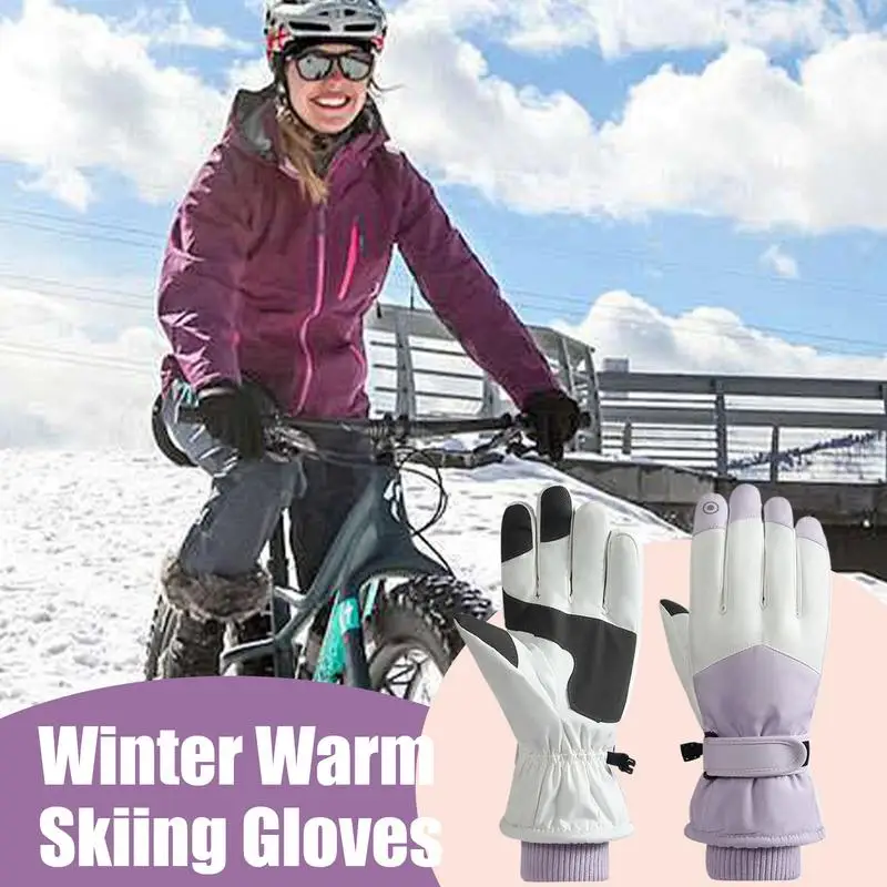 Guantes de nieve con pantalla táctil para Snowboard, guantes para clima frío para mujeres y hombres, guantes cálidos antideslizantes para esquiar, senderismo y ciclismo