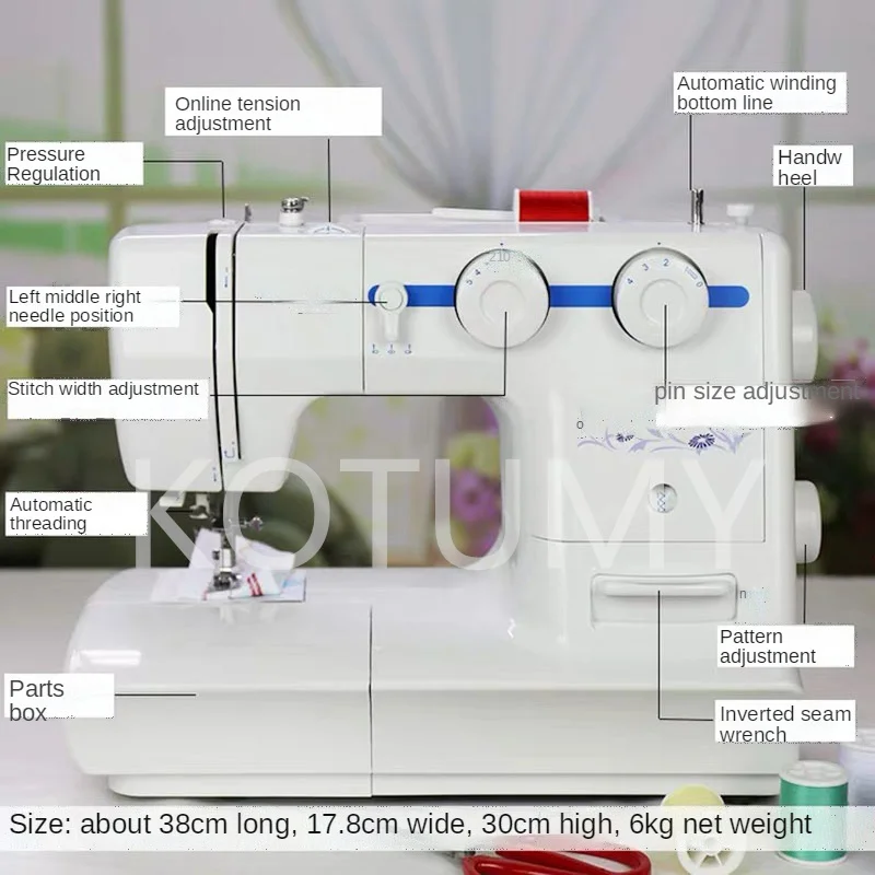 Heavy Duty Sewing Machine 8 Built-in Stitches Metal Frame Twin Needle Multifunctional 60W Household Novice Overlock Sewing Tools