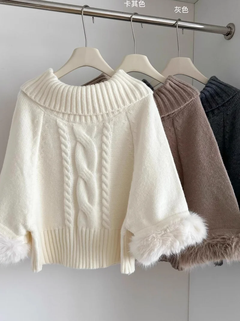 

French Fashion Design Slash Neck Fried Dough Twists Knit Top Women's Autumn Winter Versatile Sweater Pullover Shirt w1347