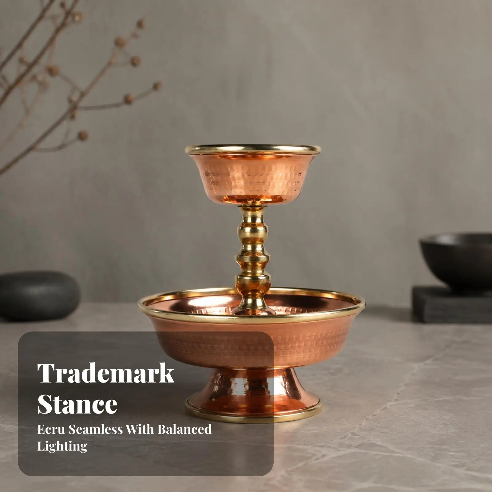 Copper Pedestal Offering Vessel Decorative Ritual Cup with Radial Embossed Base for Water Ceremony Tabletop