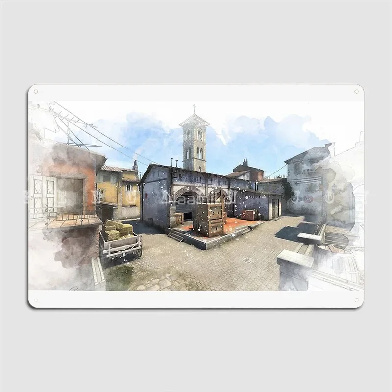 Csgo Inferno Watercolour Map Metal Plaque Poster Wall Mural Home Wall Decor Create Tin Sign Poster