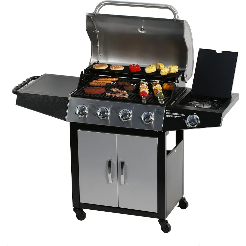 # Gas Grill, BBQ 4-Burner Cabinet Style Grill Propane With Side Burner, Stainless Steel #