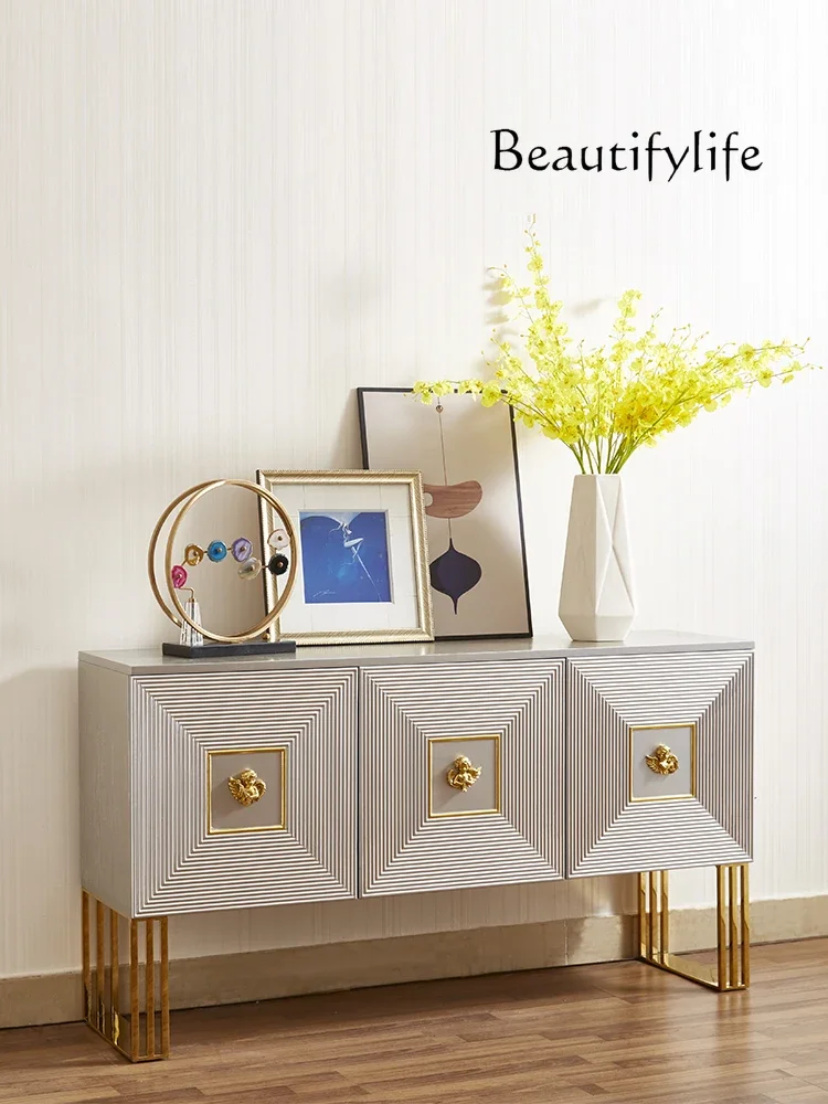 

American Light Luxury Entrance Cabinet Simple Italian Sideboard Cabinet Emblema Stainless Steel Locker