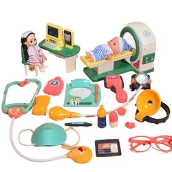 Luz e Som Simulação Medical CT Machine, boneca enfermeira, estetoscópio, Doctor Set Toy para crianças, Play House, bebê, melhor presente, 20pcs