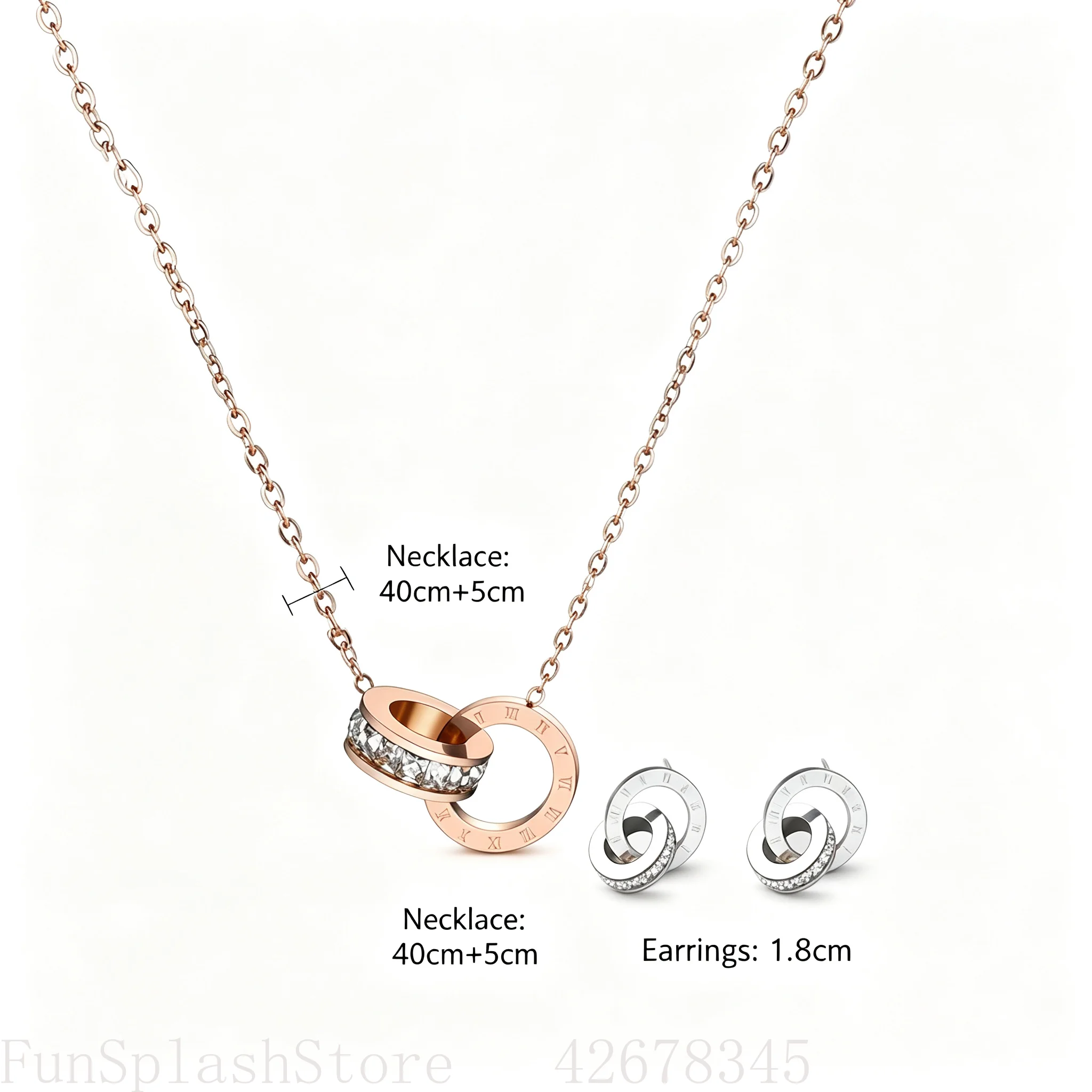 A Set of 3pcs, Elegant And Fashionable Double Ring Roman Numeral Engraved Stainless Steel Necklace And Earring Set, Suitable for Women to Wear Daily And Attend Banquets Or As a Gift