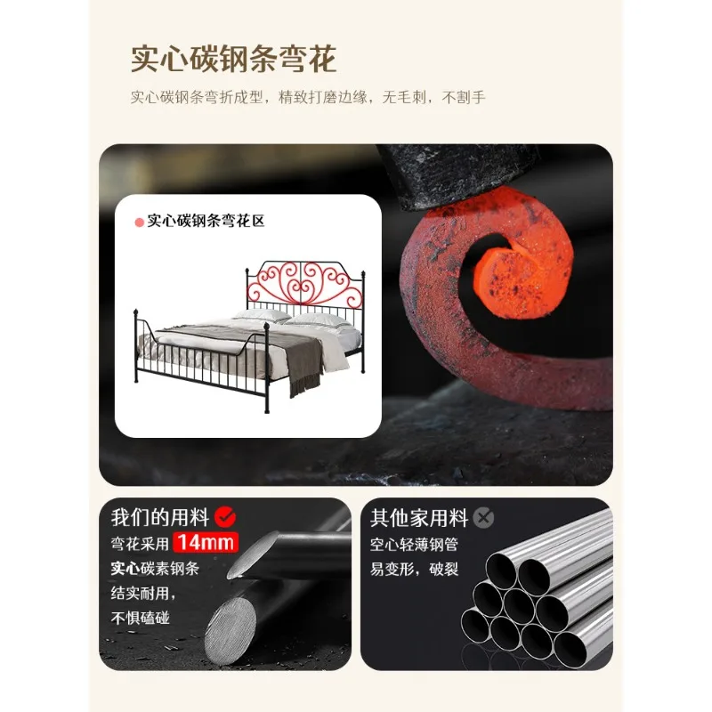 French retro wrought iron bed single double bed household bed frame bedroom black metal  girl European princess