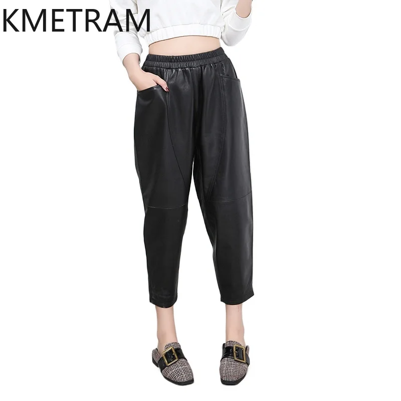 KMETRAM Real Sheepskin Genuine Leather Pants Womens New in Pants 2024 Fashion Women Trending Clothing Autumn Harem Pants Кюлоты