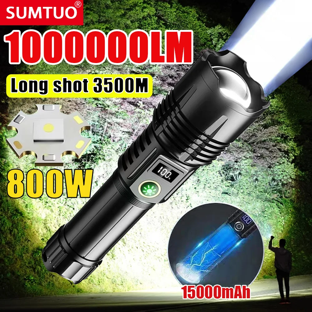 

2024 1000000LM High Power Rechargeable LED Flashlight Work 26H Illumination 3500M Ultra Powerful Led Torch Outdoor Camping Torch