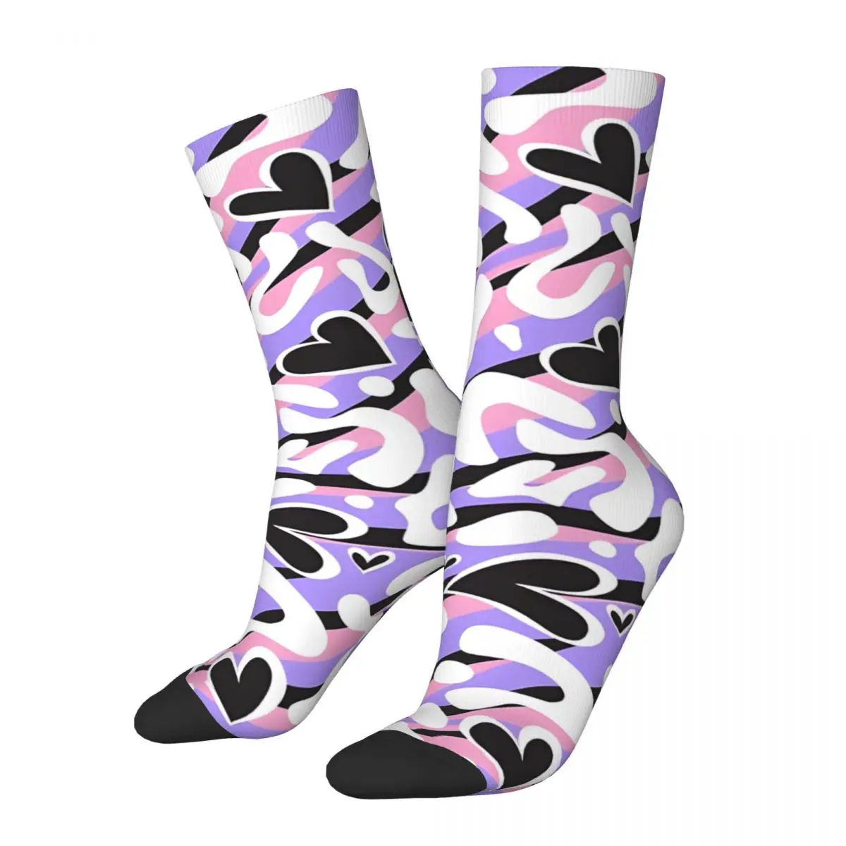 Hip Hop Retro Lavender Pink Hearts Print-Crazy Men's Socks Unisex student Harajuku Seamless Printed Funny Novelty Crew Sock Gift