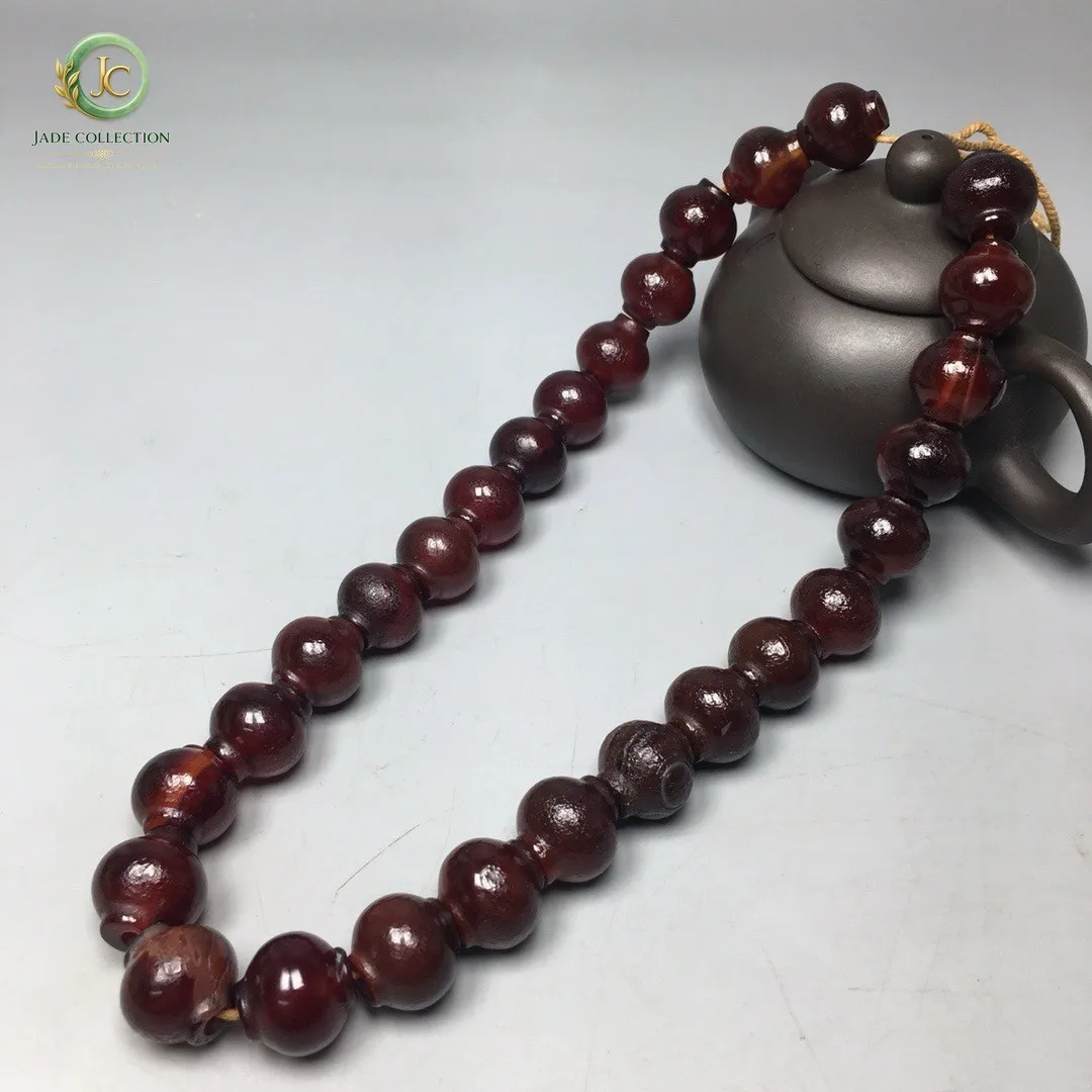 Tibetan Natural Red Old Agate Dzi Beads Necklace S0626
