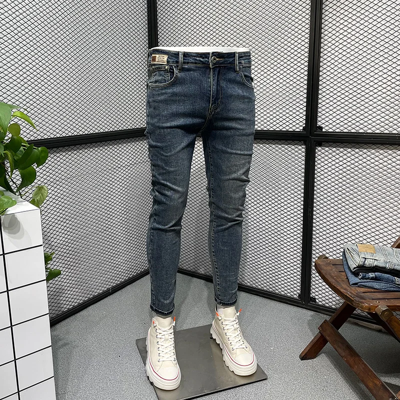 

Мужские джинсы из хлопка слим-фит, повседневные, эластичные, с эффектом потертости, длинные, модные, для весны, осени и зимы, износостойкие, на каждый день