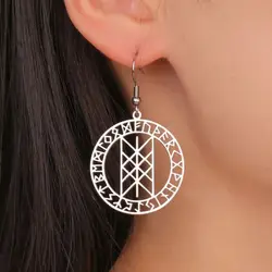 LIKGREAT Runes Drop Dangle Earrings for Women Stainless Steel Nordic Web of Wyrd Amulet Jewelry Valentine's Day Gift