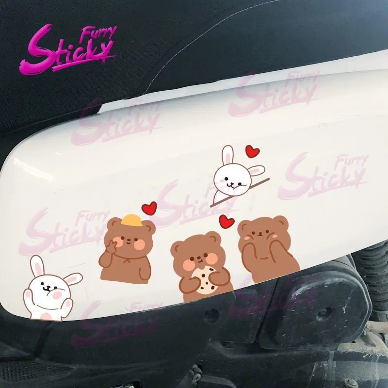 

Furry Sticky Cute Bear Electric Bicycle Sticker Set Anime Car Sticker Car Accessories For Helmet Trunk Laptop Sticker