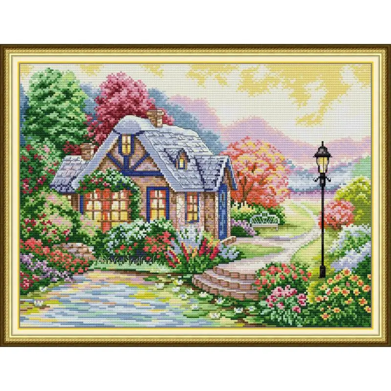 Doce casa alegria domingo kit de ponto cruz diy artesanal aida 14ct 16ct 11ct branco contado estampado pano costura bordado decoração casa