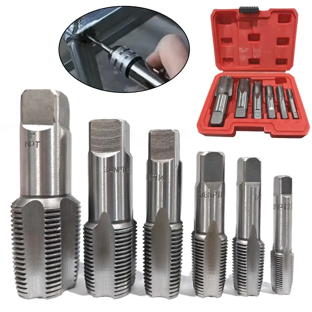Набор метчиков для труб NPT, 6 шт., 3/4 1/2 3/8 1/4 1/8, 1-дюймовый набор сантехнических метчиков NPT с чехлом для хранения, набор инструментов для нарезания резьбы Набор метчиков для труб NPT, 6 шт., 3/4 1/2 3/8 1/4 1/8, 1-дюймовый набор сантехнических метчиков NPT с чехлом для хранения, набор инструментов для нарезания резьбы