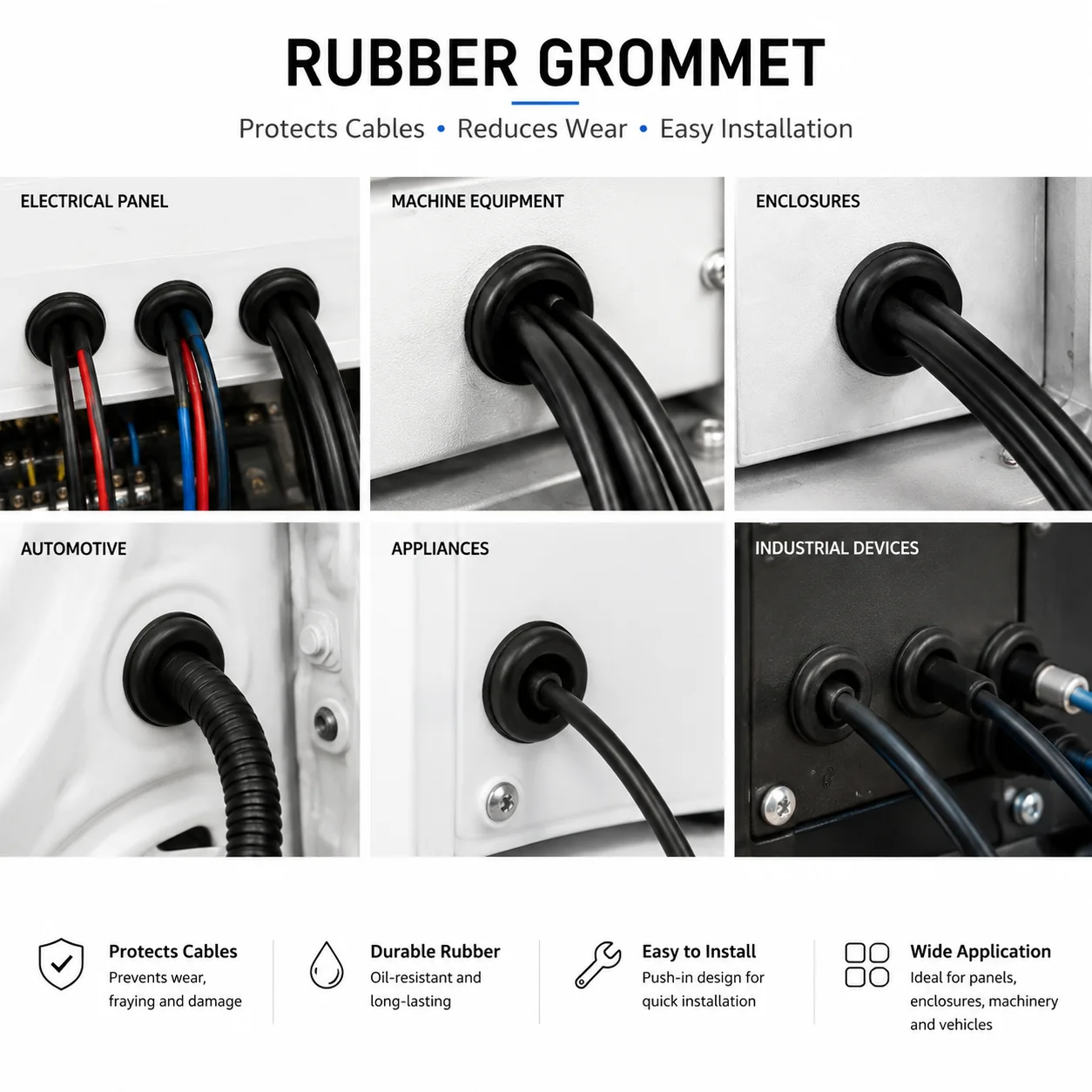 170 Pieces of M7.14/9.53/12.07/15.88/19.05/22.23/25.4 Black Rubber Washer Electrical Harness Opening Protective Rubber Ring Set