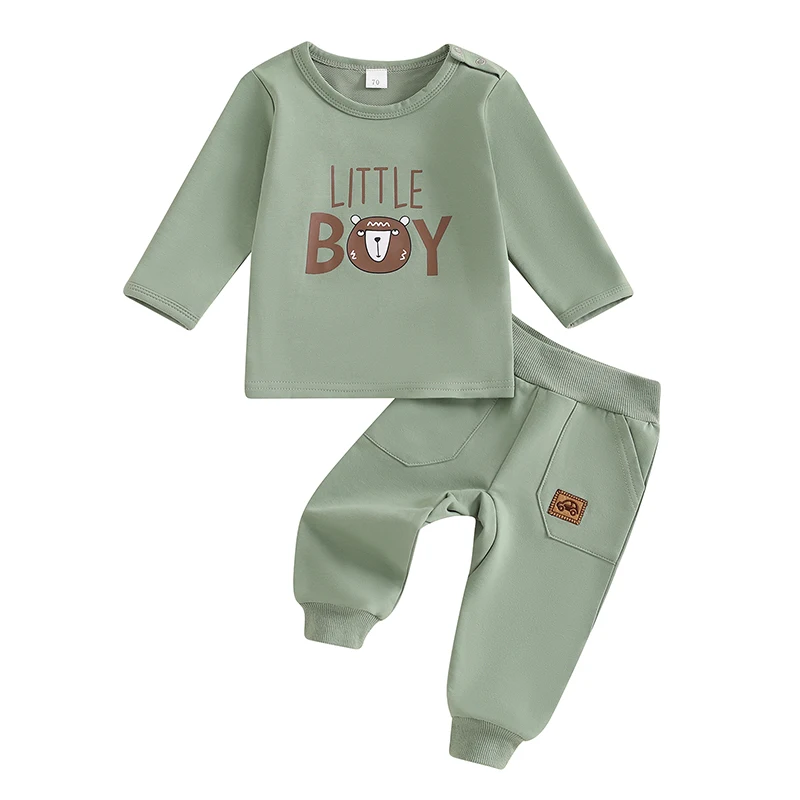 Toddler Boy Pants Set Letter Print Long Sleeve Round Neck Sweatshirt Pockets Long Pants Outfits