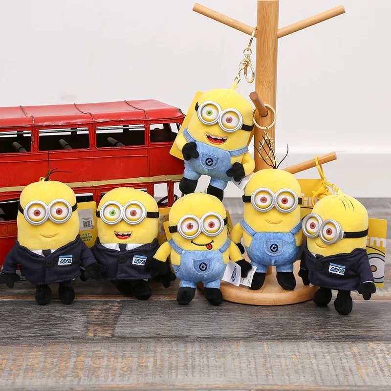 Despicable Me 4 Avl Work Clothes Minions Bob Kevin Dave Plush Toys Schoolbag Pendant Key Rings/Chains Small Dolls Birthday Gifts