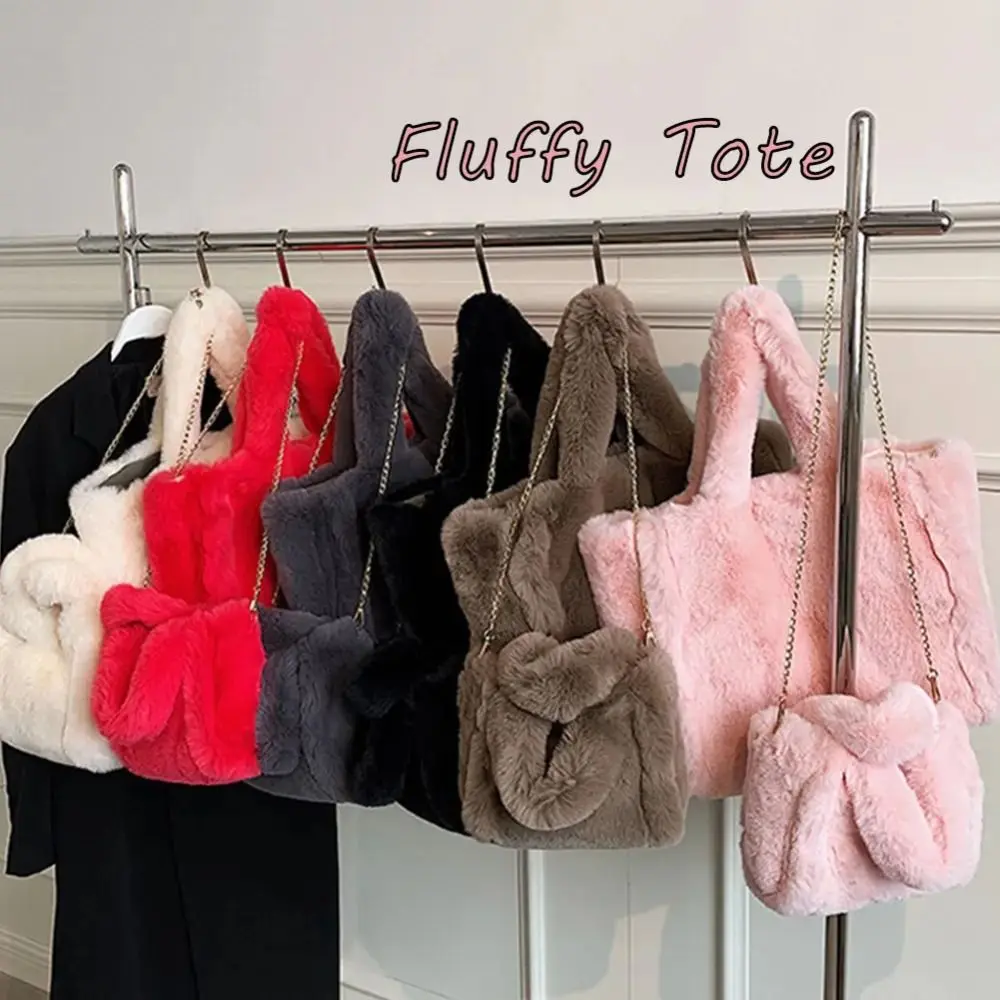 Plush Fluffy Tote Bag For Women S/L Messenger Bag Faux Fur Handbag Ladies New Trend Furry Clutch Bags Fashion Satchel Bag Purse