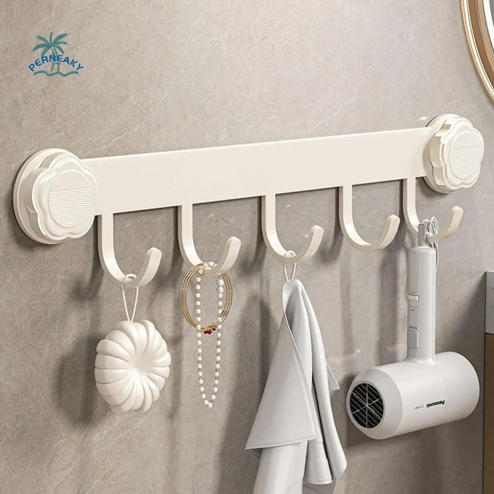 Carbon Steel Suction Cup Door Hooks 5/6/8 Hooks No-Punch Robe Coat Hangers Reusable Wall Mounted Sundries Storage Hook for Home