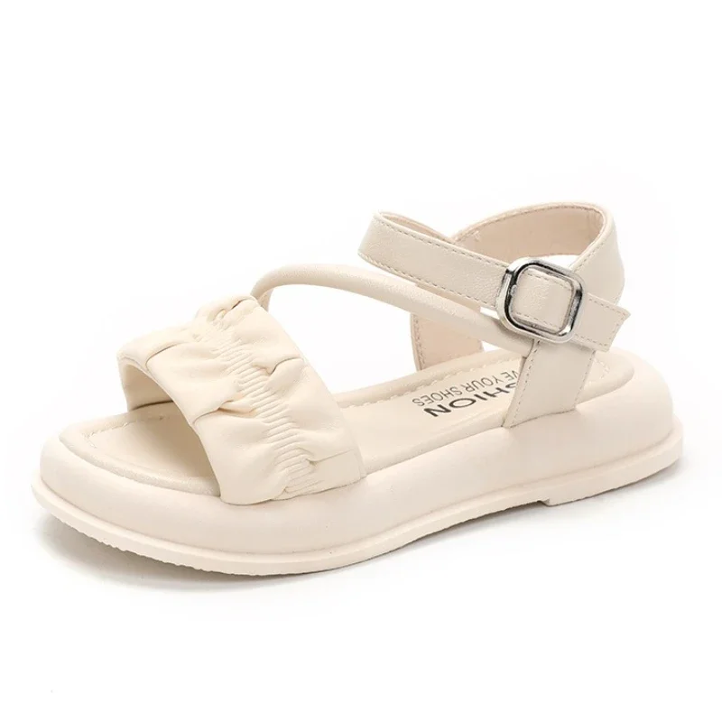 

2025 Summer New Children's Roman Sandals Fashion Design Girls' Princess Shoes Soft Soled Kid's Casual Beach Shoes Silver