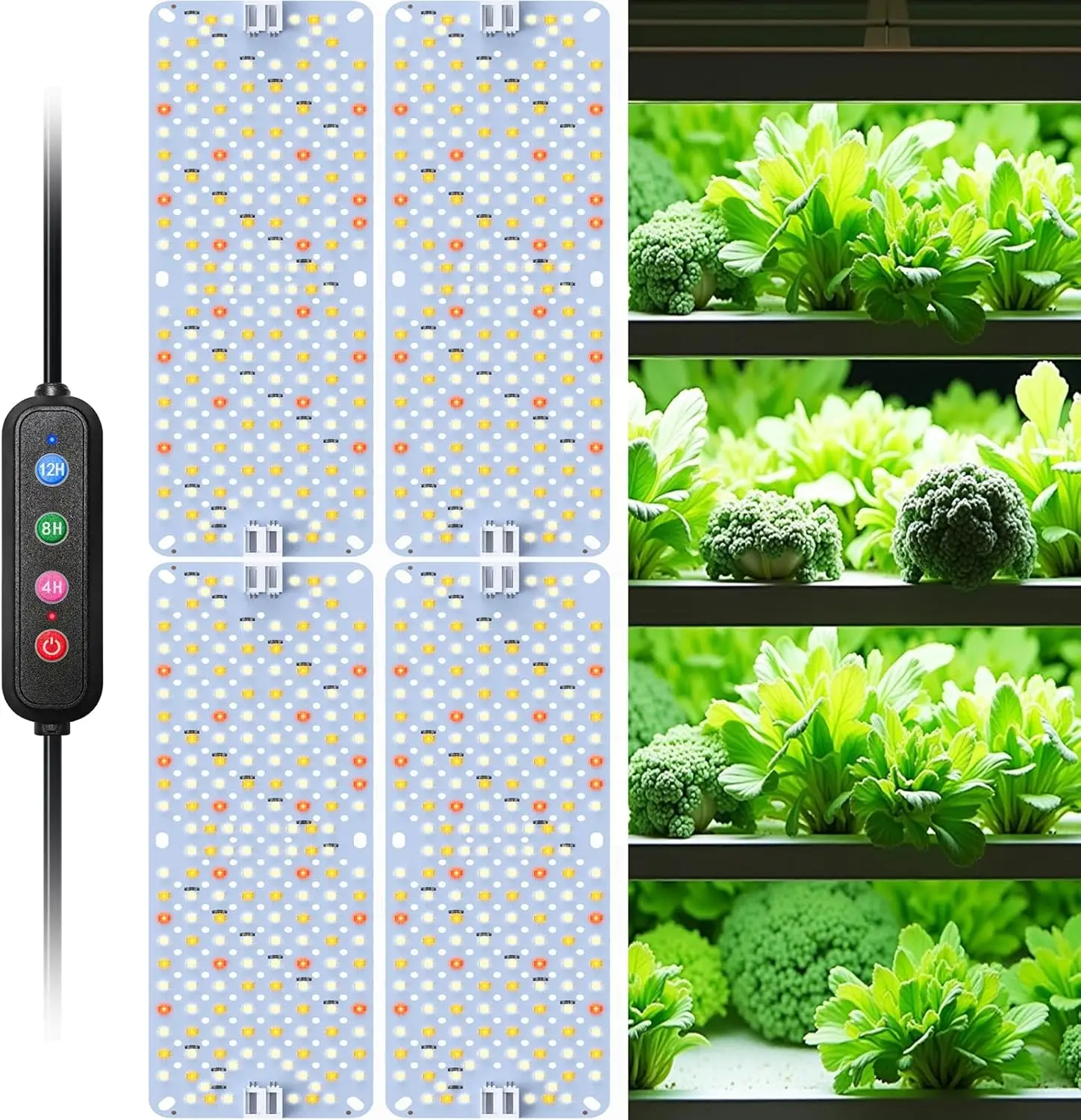 

768 LED Full Spectrum Grow Light Panels with Timer & Daisy Chain, Ideal for Indoor Plants (4-Pack)