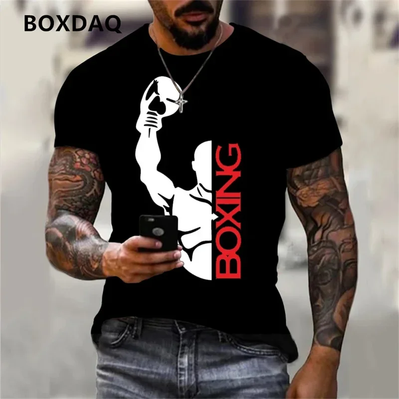 

2024 Summer Gym Boxing Sports Casual Quick Dry Breathable 3D Printed Classic Street Style O-collar T-shirt Plus Loose Size 6XL